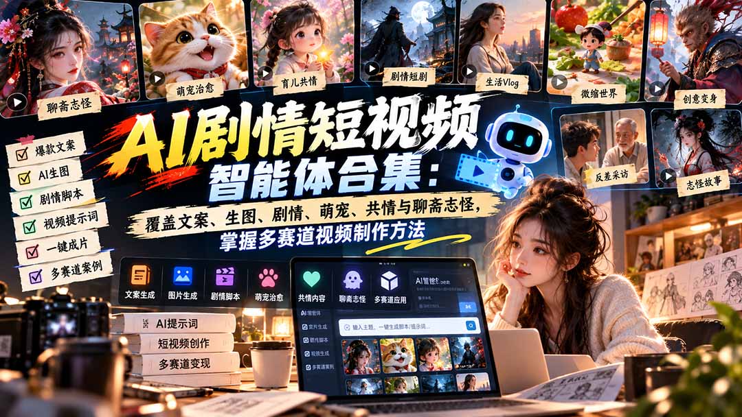 【无水印】AI剧情短视频智能体合集：覆盖文案、生图、剧情、萌宠、共情与聊斋志怪，掌握多赛道视频制作方法-创业网 - 最新网络创业项目与实战营销教程平台 | cye.cc