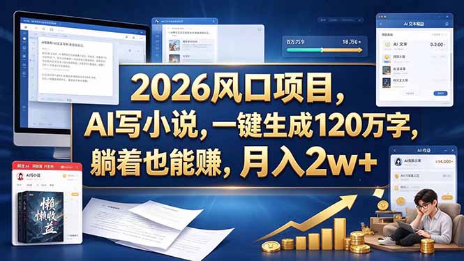 2026 风口项目，AI 写小说，一键生成 120 万字，躺着也能赚，月入 2w +-创业网 - 最新网络创业项目与实战营销教程平台 | cye.cc