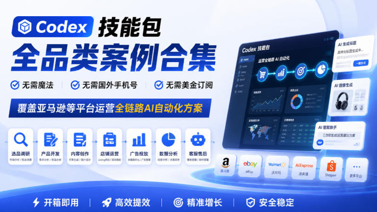 Codex技能包全品类案例合集，无需魔法、无需国外手机号、无需美金订阅，覆盖亚马逊等平台运营全链路AI自动化方案-创业网 - 最新网络创业项目与实战营销教程平台 | cye.cc