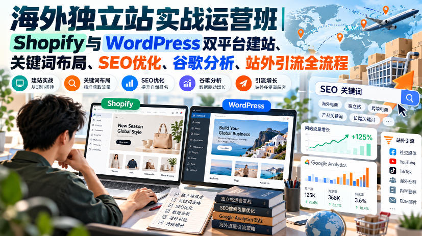海外独立站实战运营班｜Shopify与WordPress双平台建站、关键词布局、SEO优化、谷歌分析、站外引流全流程-创业网 - 最新网络创业项目与实战营销教程平台 | cye.cc