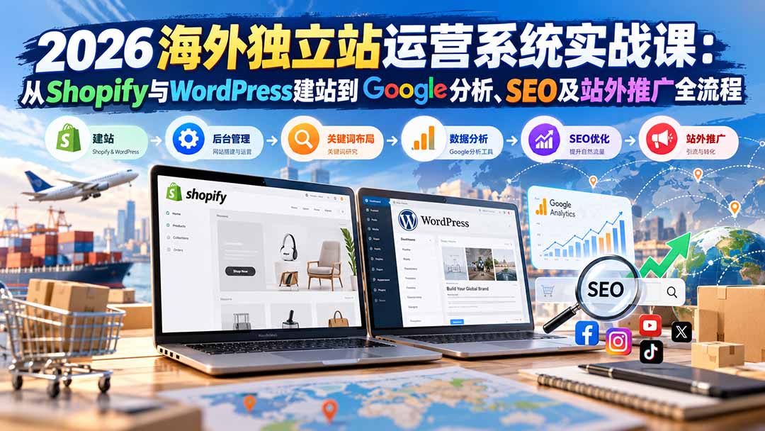 2026海外独立站运营系统实战课：从Shopify与WordPress建站到Google分析、SEO及站外推广全流程-创业网 - 最新网络创业项目与实战营销教程平台 | cye.cc