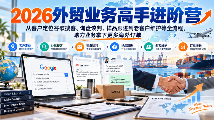 2026外贸业务高手进阶营，从客户定位谷歌搜客、询盘谈判、样品跟进到老客户维护等全流程，助力业务拿下更多海外订单-创业网 - 最新网络创业项目与实战营销教程平台 | cye.cc