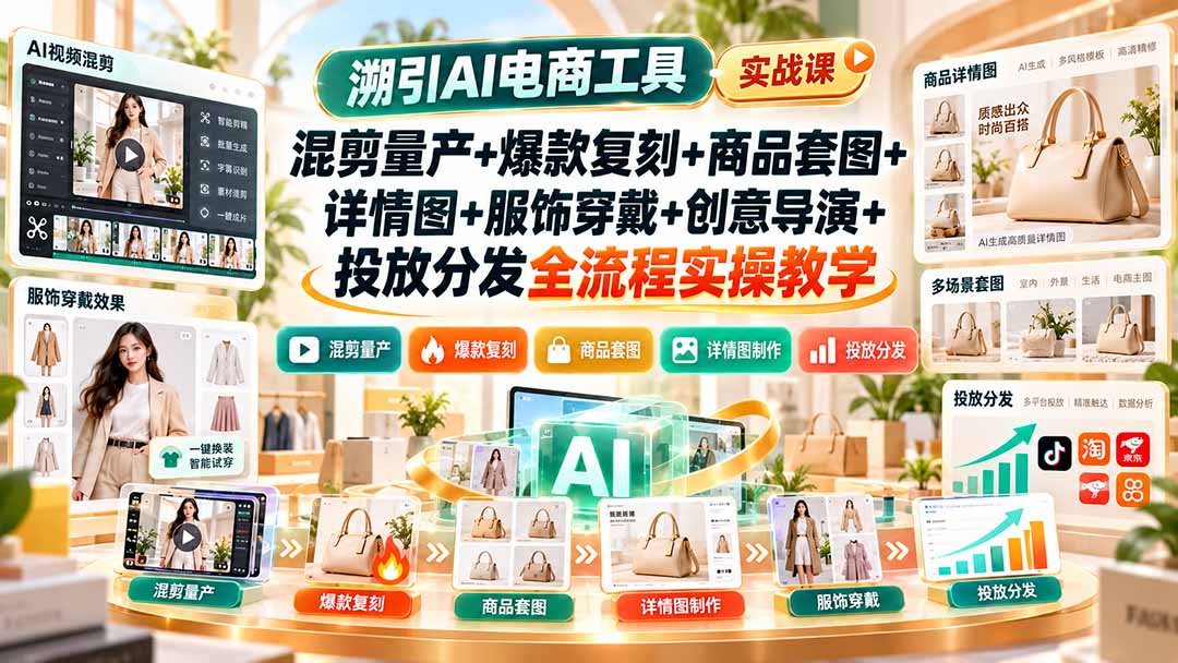 溯引AI电商工具实战课：混剪量产+爆款复刻+商品套图+详情图+服饰穿戴+创意导演+投放分发全流程实操教学-创业网 - 最新网络创业项目与实战营销教程平台 | cye.cc