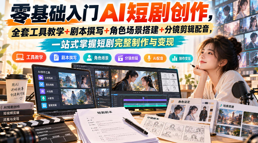 零基础入门AI短剧创作，全套工具教学+剧本撰写+角色场景搭建+分镜剪辑配音，一站式掌握短剧完整制作与变现-创业网 - 最新网络创业项目与实战营销教程平台 | cye.cc