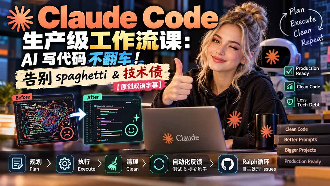 Claude Code 生产级工作流课：AI 写代码不翻车！告别 spaghetti & 技术债【原创双语字幕】-创业网 - 最新网络创业项目与实战营销教程平台 | cye.cc