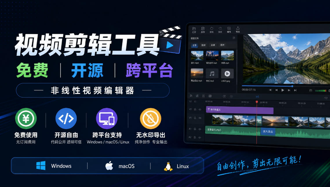 视频剪辑工具，免费、开源、跨平台，非线性视频编辑器，支持Windows、macOS、Linux，无水印、无订阅费用-创业网 - 最新网络创业项目与实战营销教程平台 | cye.cc