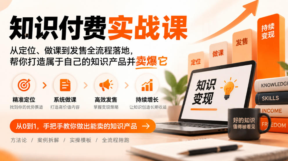 知识付费实战课：从定位、做课到发售全流程落地，帮你打造属于自己的知识产品并卖爆它-创业网 - 最新网络创业项目与实战营销教程平台 | cye.cc