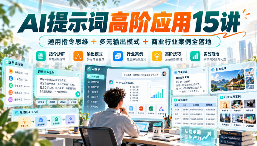 AI提示词高阶应用15讲｜通用指令思维+多元输出模式+商业行业案例全落地-创业网 - 最新网络创业项目与实战营销教程平台 | cye.cc