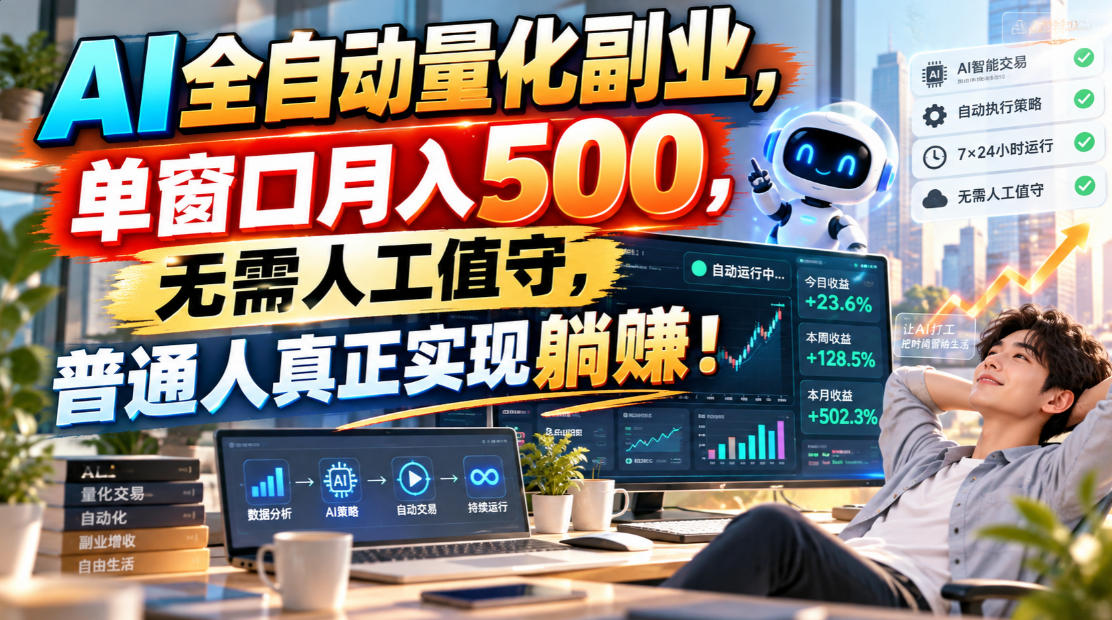 AI全自动量化副业，单窗口月入500，无需人工值守，普通人真正实现躺賺！-创业网 - 最新网络创业项目与实战营销教程平台 | cye.cc
