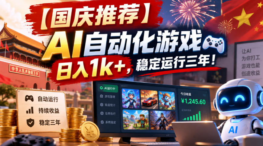 【国庆推荐】AI自动化游戏，日入1k+，操作简单，稳定运行三年！【揭秘】-创业网 - 最新网络创业项目与实战营销教程平台 | cye.cc