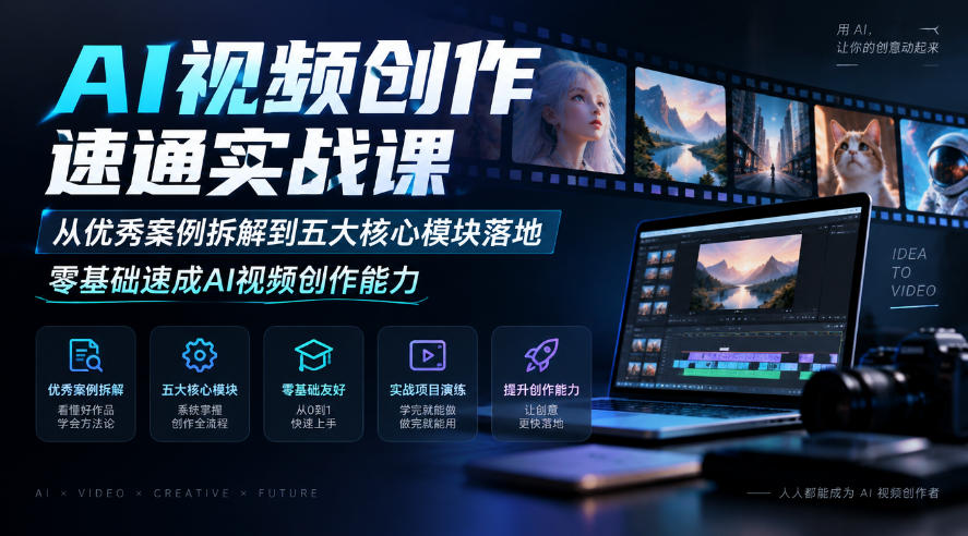 AI视频创作速通实战课｜从优秀案例拆解到五大核心模块落地，零基础速成AI视频创作能力-创业网 - 最新网络创业项目与实战营销教程平台 | cye.cc