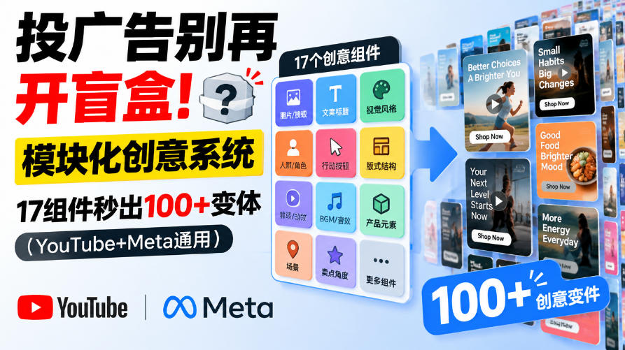 投广告别再开盲盒！模块化创意系统，17组件秒出100+变体(YouTube+Meta通用)【原创双语字幕】-创业网 - 最新网络创业项目与实战营销教程平台 | cye.cc