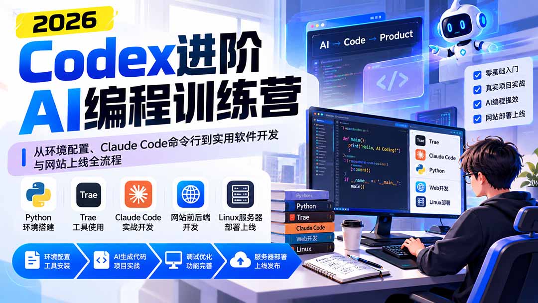 Codex进阶AI编程训练营：从环境配置、Claude Code命令行到实用软件开发与网站上线全流程-创业网 - 最新网络创业项目与实战营销教程平台 | cye.cc