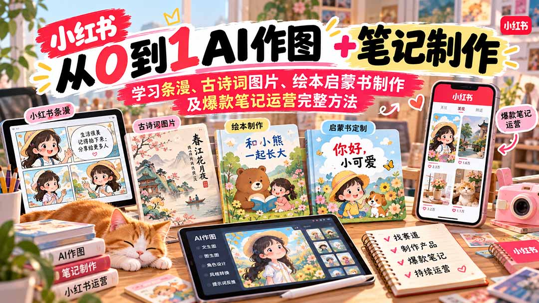 2026小红书AI内容创作从0到1-更新1009：学习条漫、古诗词图片、绘本启蒙书制作及爆款笔记运营完整方法-创业网 - 最新网络创业项目与实战营销教程平台 | cye.cc