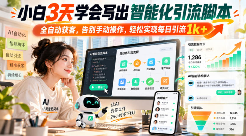 小白3天学会写出智能化引流脚本，全自动获客，告别手动操作，轻松实现每日引流1k+-创业网 - 最新网络创业项目与实战营销教程平台 | cye.cc