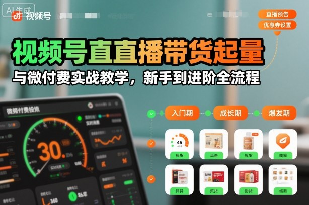 视频号直播带货起量与微付费实战教学，新手到进阶全流程(更新26年10月)-创业网 - 最新网络创业项目与实战营销教程平台 | cye.cc