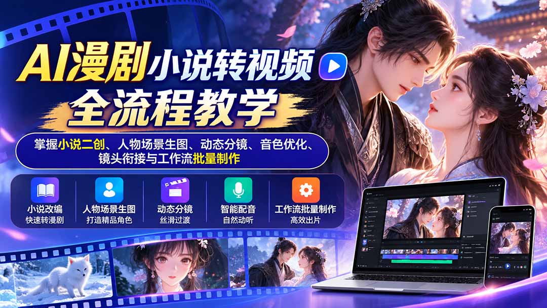 AI漫剧小说转视频全流程教学：掌握小说二创、人物场景生图、动态分镜、音色优化、镜头衔接与工作流批量制作-创业网 - 最新网络创业项目与实战营销教程平台 | cye.cc