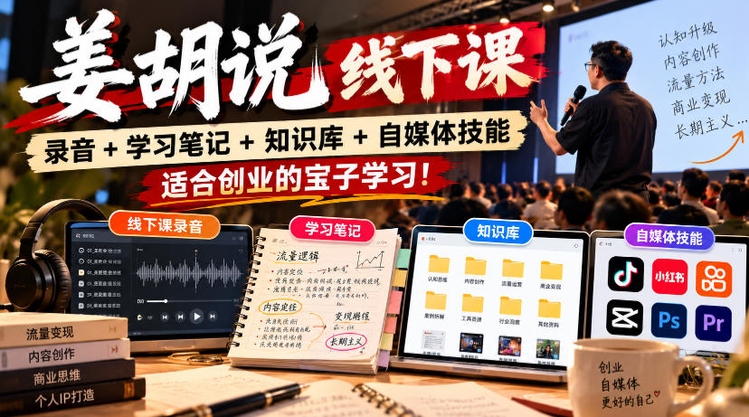 姜胡说线下课录音＋学习笔记＋知识库＋自媒体技能，​适合创业的宝子学习！-创业网 - 最新网络创业项目与实战营销教程平台 | cye.cc