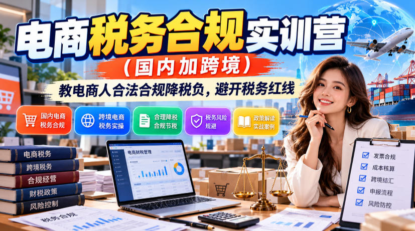电商税务合规实训营(国内加跨境)，教电商人合法合规降税负，避开税务红线-创业网 - 最新网络创业项目与实战营销教程平台 | cye.cc