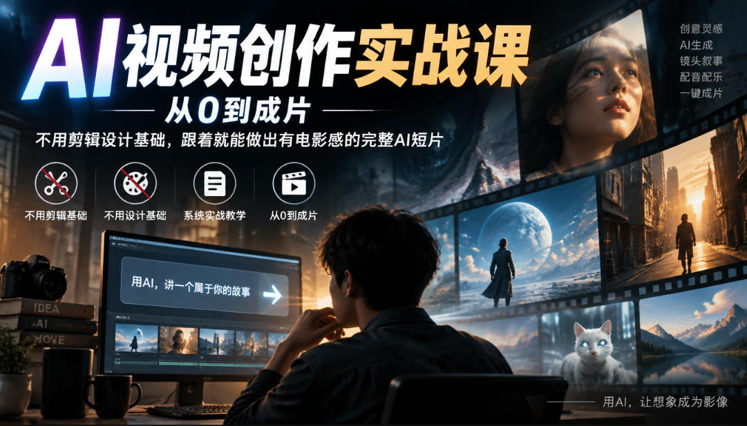 AI视频创作实战课，从0到成片，不用剪辑设计基础，跟着就能做出有电影感的完整AI短片-创业网 - 最新网络创业项目与实战营销教程平台 | cye.cc