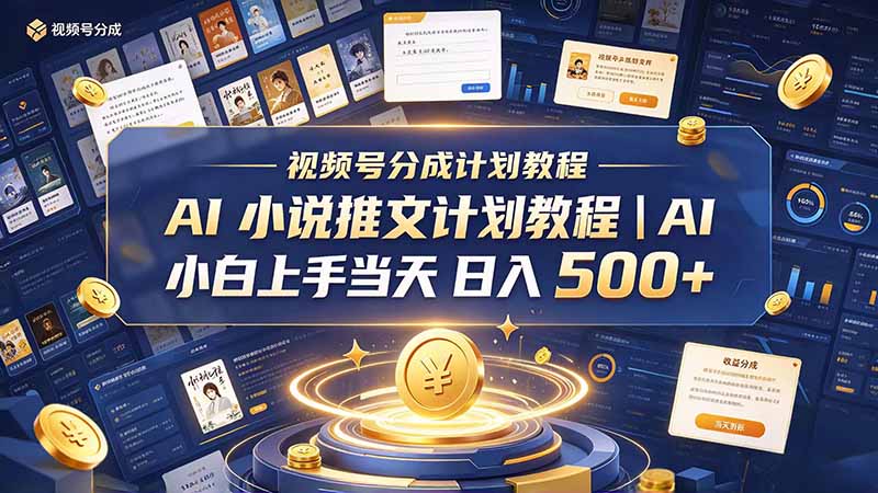 最新视频号分成计划教程｜AI 小说推文，小白上手当天日入 500+-创业网 - 最新网络创业项目与实战营销教程平台 | cye.cc