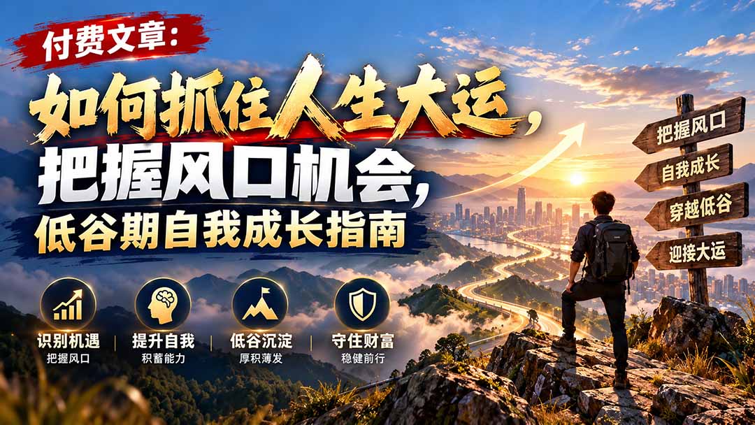 付费文章：如何抓住人生大运，把握风口机会，低谷期自我成长指南-创业网 - 最新网络创业项目与实战营销教程平台 | cye.cc