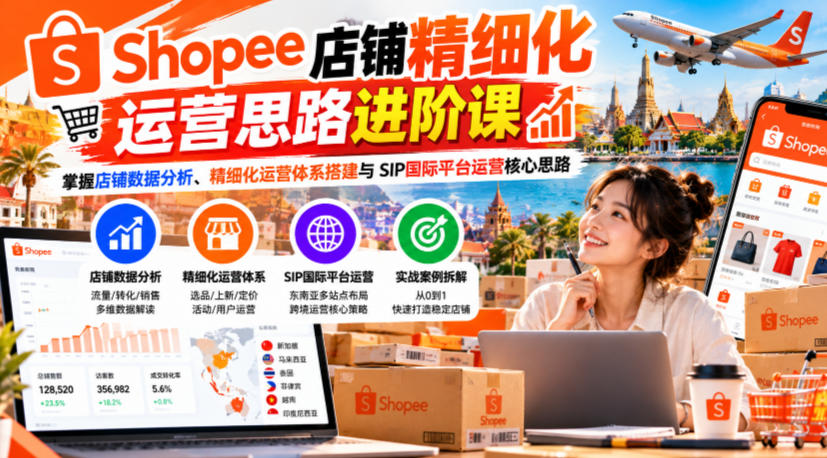 Shopee店铺精细化运营思路进阶课，掌握店铺数据分析、精细化运营体系搭建与SIP国际平台运营核心思路-创业网 - 最新网络创业项目与实战营销教程平台 | cye.cc