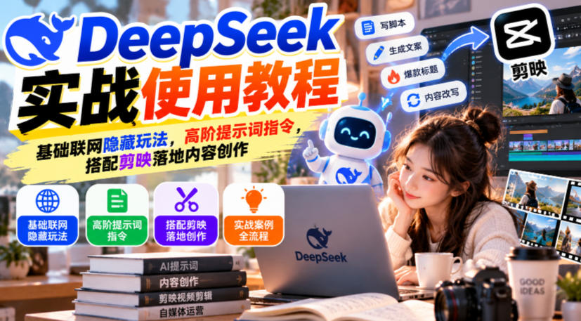 DeepSeek实战使用教程｜基础联网隐藏玩法，高阶提示词指令，搭配剪映落地内容创作-创业网 - 最新网络创业项目与实战营销教程平台 | cye.cc