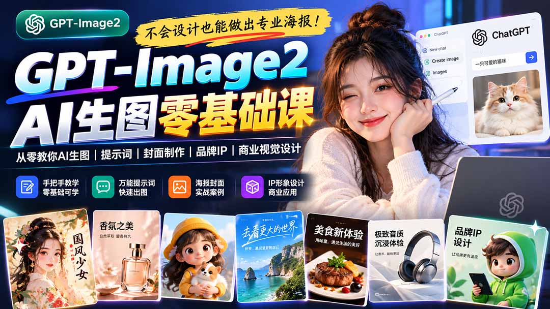 不会设计也能做出专业海报！GPT-Image2从零教你AI生图、提示词、封面制作、品牌IP与商业视觉设计-创业网 - 最新网络创业项目与实战营销教程平台 | cye.cc