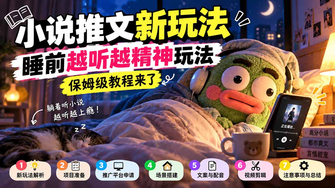 小说推文新玩法，睡前越听越精神玩法，保姆级教程来了-创业网 - 最新网络创业项目与实战营销教程平台 | cye.cc