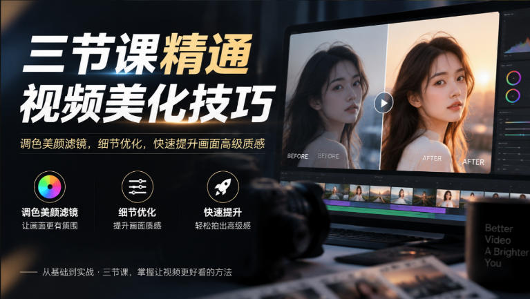 三节课精通视频美化技巧｜调色美颜滤镜，细节优化，快速提升画面高级质感-创业网 - 最新网络创业项目与实战营销教程平台 | cye.cc