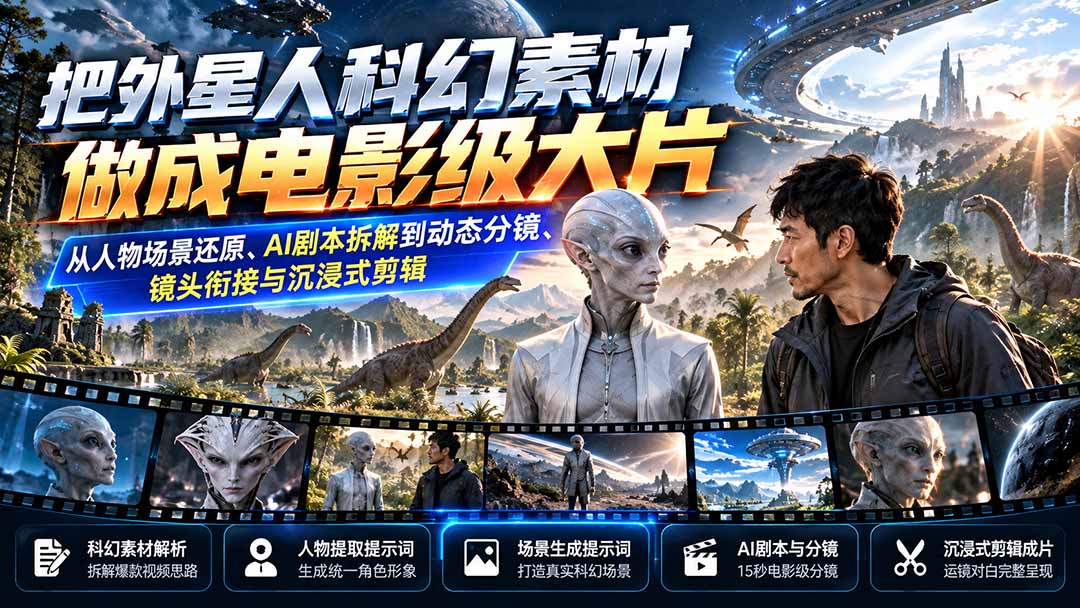 把外星人科幻素材做成电影级大片：从人物场景还原、AI剧本拆解到动态分镜、镜头衔接与沉浸式剪辑-创业网 - 最新网络创业项目与实战营销教程平台 | cye.cc