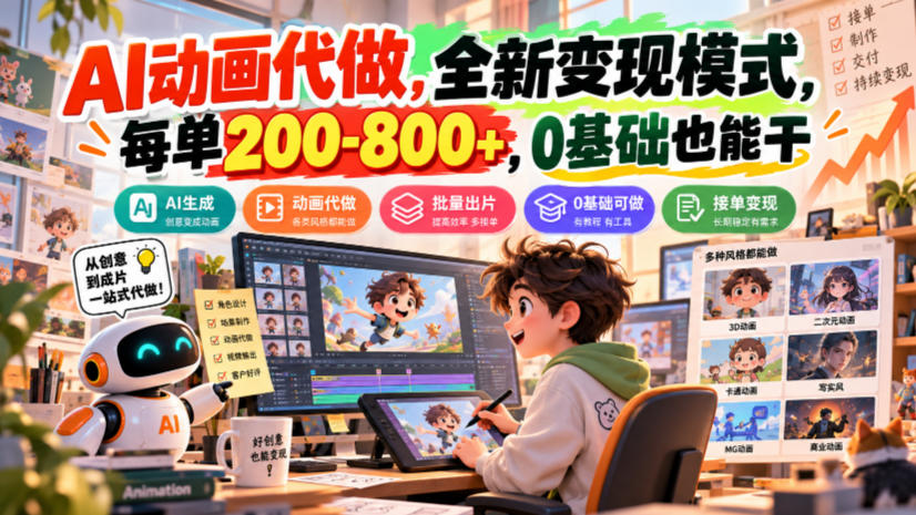 AI动画代做，全新变现模式，每单200-800+，0基础也能干【揭秘】-创业网 - 最新网络创业项目与实战营销教程平台 | cye.cc