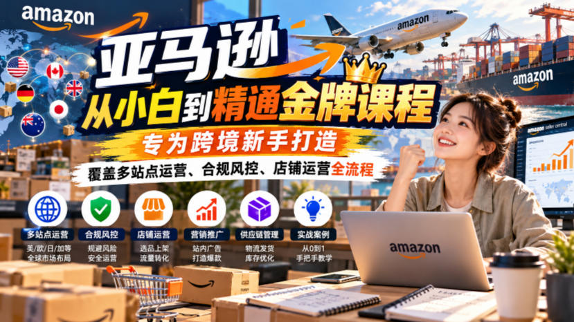 亚马逊从小白到精通金牌课程，专为跨境新手打造，覆盖多站点运营、合规风控、店铺运营全流程-创业网 - 最新网络创业项目与实战营销教程平台 | cye.cc
