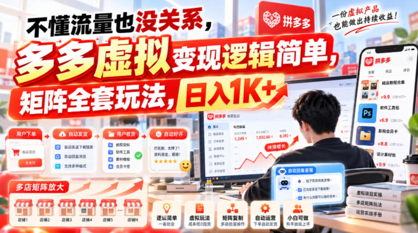 不懂流量也没关系，多多虚拟变现逻辑简单，矩阵全套玩法，日入1K+【揭秘】-创业网 - 最新网络创业项目与实战营销教程平台 | cye.cc