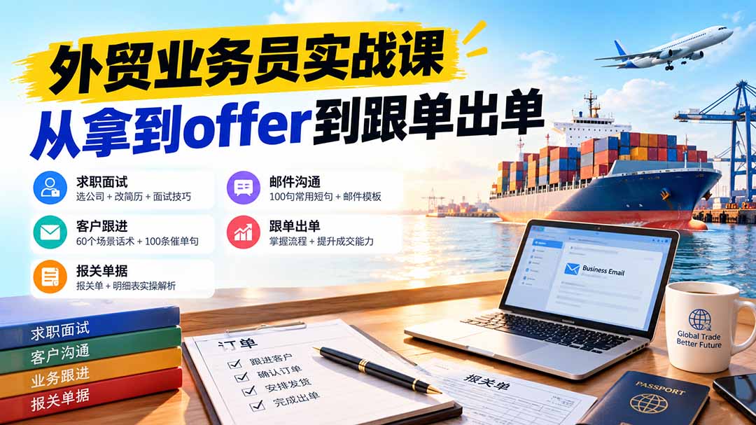外贸业务员从求职到出单实战课：教你筛选优质公司、优化简历、应对面试、客户跟进催单及出口报关操作篇-创业网 - 最新网络创业项目与实战营销教程平台 | cye.cc