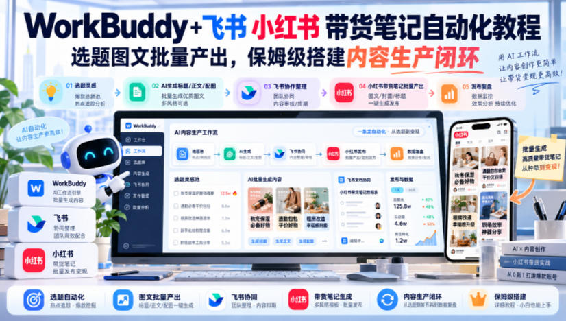 WorkBuddy+飞书小红书带货笔记自动化教程，选题图文批量产出，保姆级搭建内容生产闭环【文档】-创业网 - 最新网络创业项目与实战营销教程平台 | cye.cc