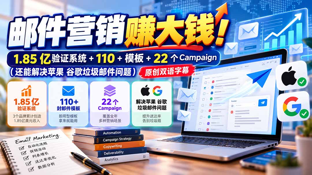 邮件营销赚大钱！1.85亿验证系统+110+模板+22个Campaign(还能解决苹果 谷歌垃圾邮件问题-创业网 - 最新网络创业项目与实战营销教程平台 | cye.cc