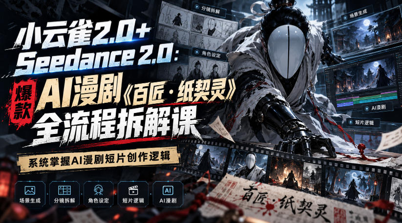 小云雀2.0+Seedance 2.0：爆款AI漫剧《百匠・纸契灵》全流程拆解课，系统掌握AI漫剧短片创作逻辑-创业网 - 最新网络创业项目与实战营销教程平台 | cye.cc