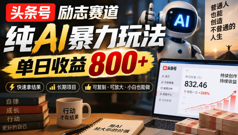 头条号励志赛道，纯AI暴力玩法，单日收益800+，快速拿结果，长期项目-创业网 - 最新网络创业项目与实战营销教程平台 | cye.cc