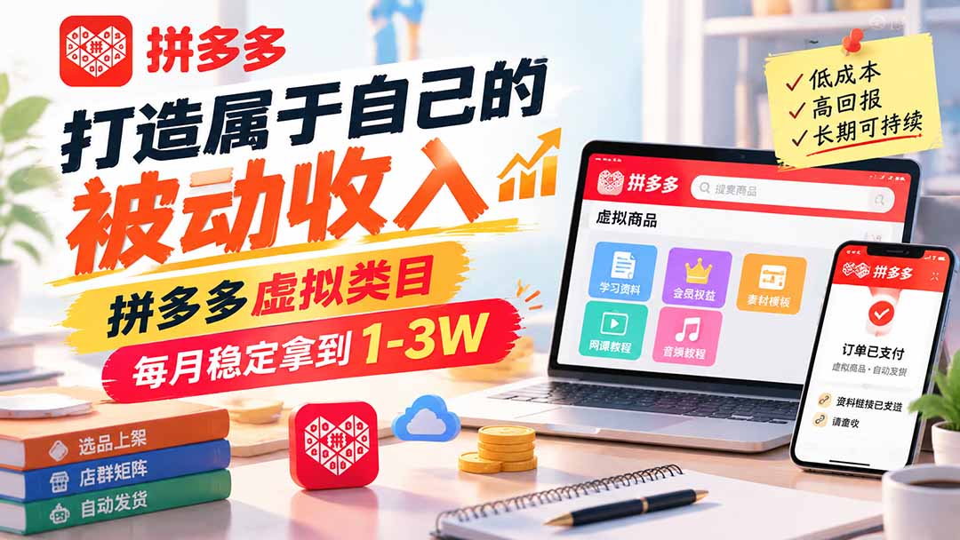 打造属于自己的被动收入，拼多多虚拟类目，每月稳定拿到 1-3W-创业网 - 最新网络创业项目与实战营销教程平台 | cye.cc