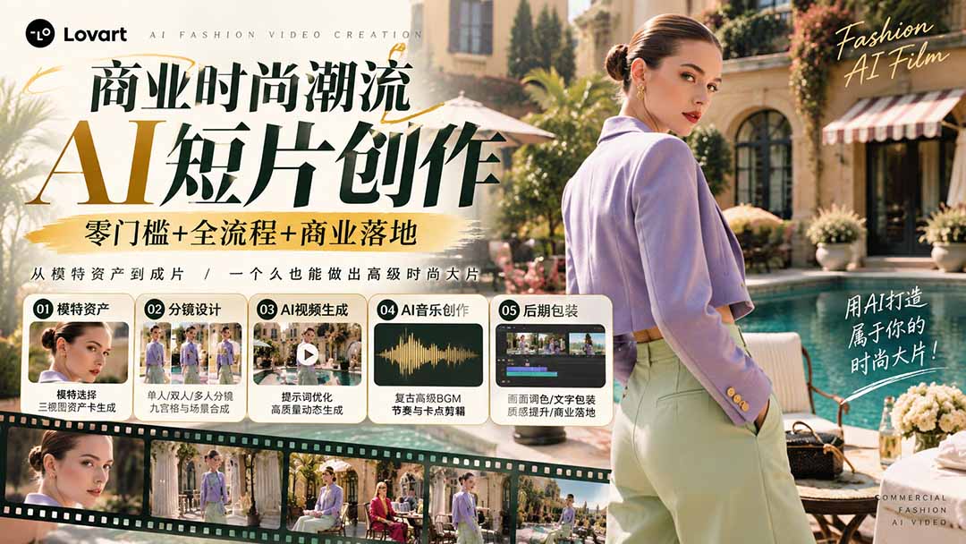 从一张模特图到高级时尚广告大片：AI三视图资产、场景合成、电影分镜、动态生成与复古音乐剪辑实战课-创业网 - 最新网络创业项目与实战营销教程平台 | cye.cc