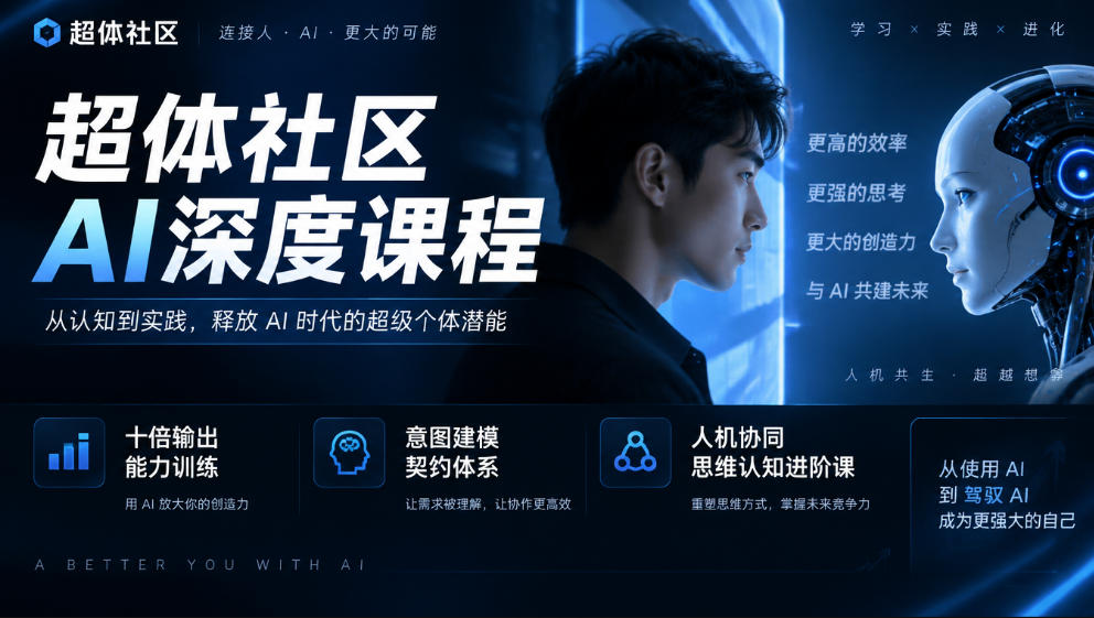 超体社区AI深度课程，十倍输出能力训练，意图建模契约体系，人机协同思维认知进阶课-创业网 - 最新网络创业项目与实战营销教程平台 | cye.cc