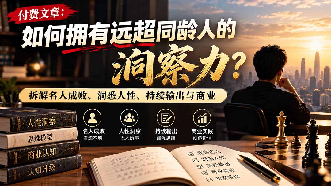 付费文章：如何拥有远超同龄人的洞察力？拆解名人成败、洞悉人性、持续输出与商业实践-创业网 - 最新网络创业项目与实战营销教程平台 | cye.cc