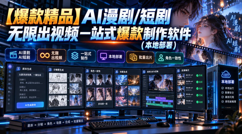 【爆款精品】AI漫剧/短剧无限出视频一站式爆款制作软件(本地部署)-创业网 - 最新网络创业项目与实战营销教程平台 | cye.cc