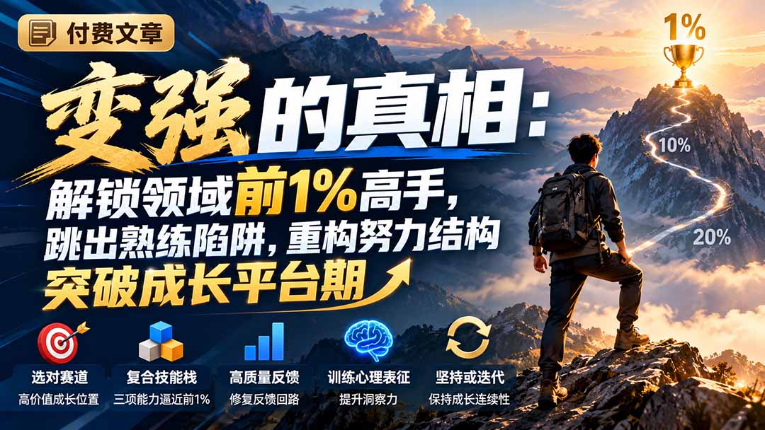 付费文章：变强的真相：解锁领域前1%高手，跳出熟练陷阱，重构努力结构突破成长平台期-创业网 - 最新网络创业项目与实战营销教程平台 | cye.cc