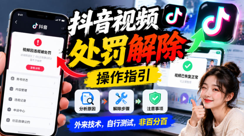 抖音视频处罚解除操作指引，外来技术，自行测试，非百分百-创业网 - 最新网络创业项目与实战营销教程平台 | cye.cc