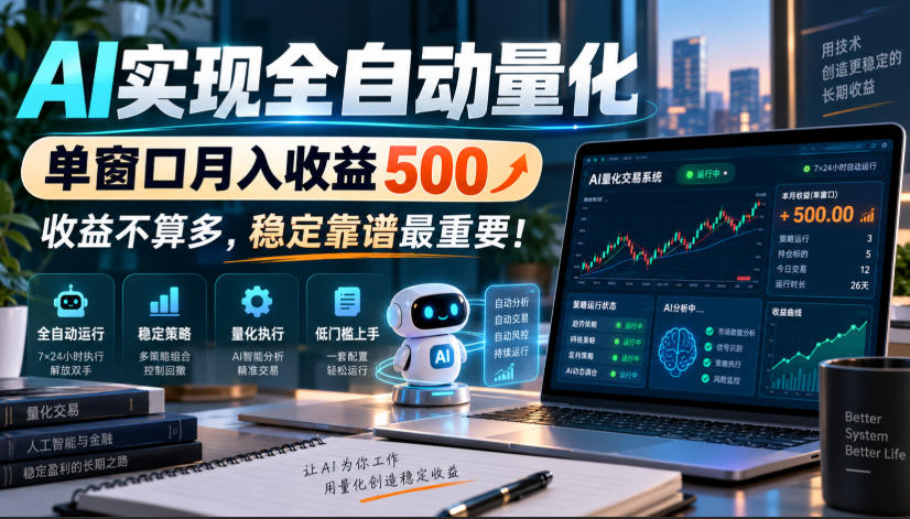 AI实现全自动量化，单窗口月入收益500，收益不算多，稳定靠谱最重要！【揭秘】-创业网 - 最新网络创业项目与实战营销教程平台 | cye.cc