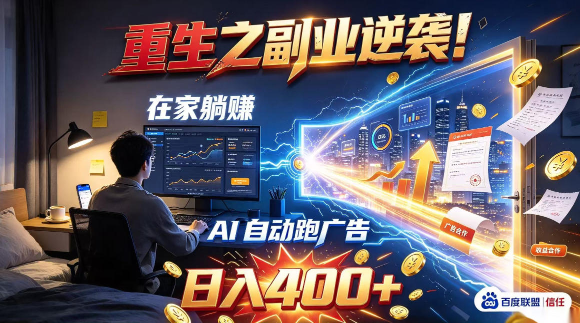 重生之副业逆袭！在家躺赚AI自动跑广告日入400+，无需人工操作【揭秘】-创业网 - 最新网络创业项目与实战营销教程平台 | cye.cc