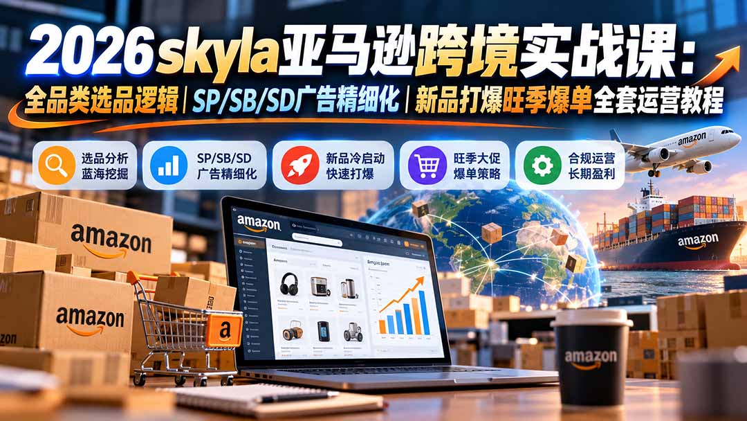 skyla亚马逊跨境实战课-更新1019：全品类选品逻辑｜SP/SB/SD广告精细化｜新品打爆旺季爆单全套运营教程-创业网 - 最新网络创业项目与实战营销教程平台 | cye.cc